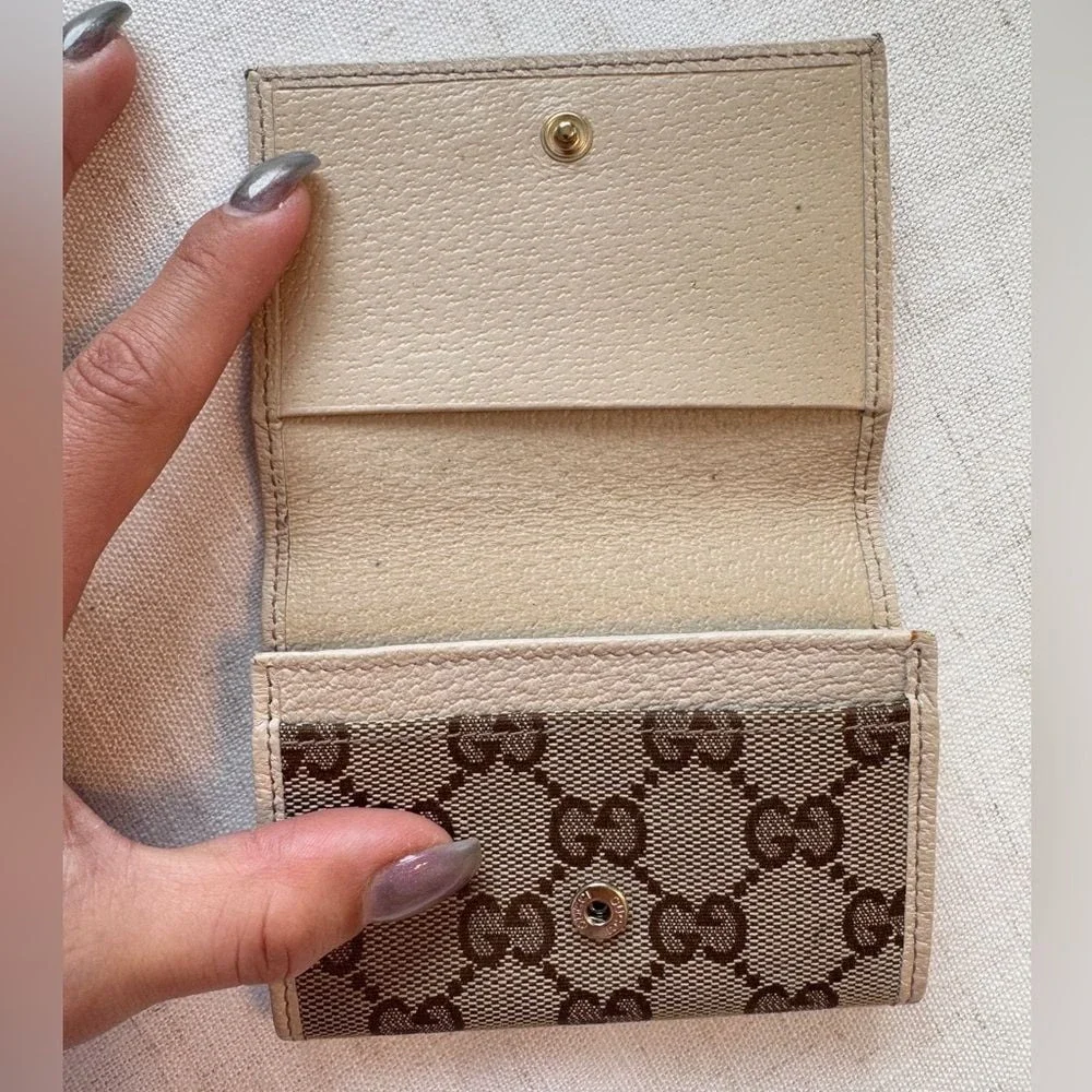 Gucci‎  GG Canvas Leather Card Case Beige, Brown